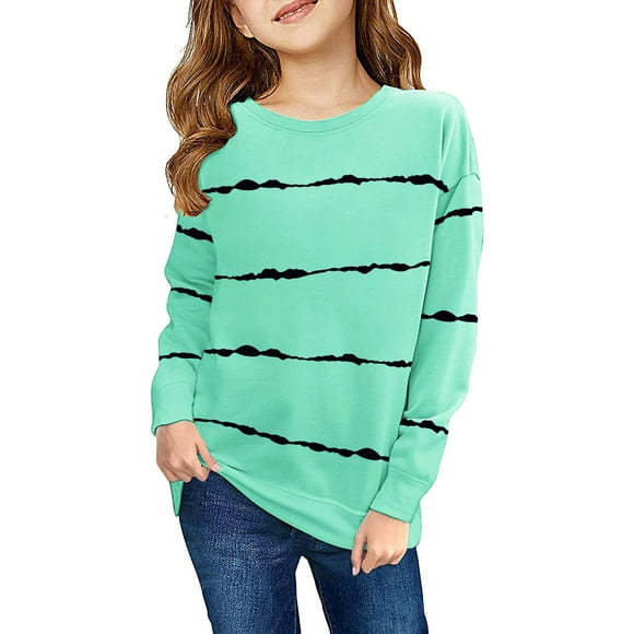 Haloumoning girls Striped color Block Sweatshirts Kids Tie Dye crewneck Long Sleeve Pullover Tops 4-15 Years