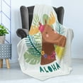 thumbnail image 4 of Saying Soft Flannel Fleece Throw Blanket, Happy Cartoon Design Flourish Moose on Exotic Leaves and Aloha Typography, Cozy Plush for Indoor and Outdoor Use, 70" x 90", Multicolor, by Ambesonne, 4 of 5