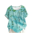 thumbnail image 2 of Gamivast Womens Summer Tops Loose Trendy Floral Boho Blouses Casual Button Crew Neck Short Sleeve Shirts Soft Comfy Beach Tops Green S Juniors Returns and Refunds, 2 of 4