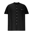 thumbnail image 6 of Stamzod Button Down Shirt Men Summer Solid Color Short Sleeve Shirts Casual Slim Fit Plus Size Stand Collar Tops with Pocket on Clearance Black XXXL, 6 of 6