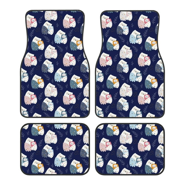 Balery Mom And Baby Owls Juego de 4 Alfombrillas para Auto, Revestimientos de Caucho Resistente, Diseño Antideslizante