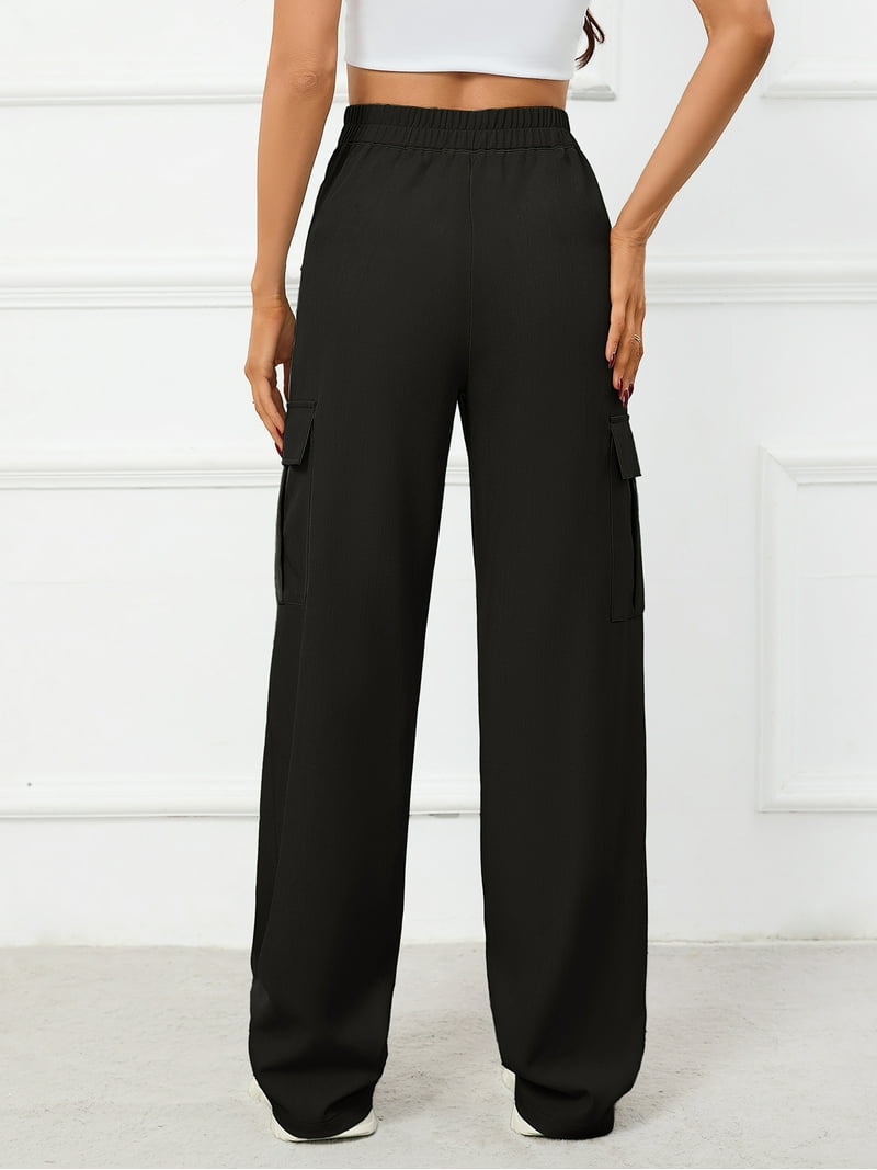 Chiclily Women Wide Leg Pants Loose High Waist Trousers Black L