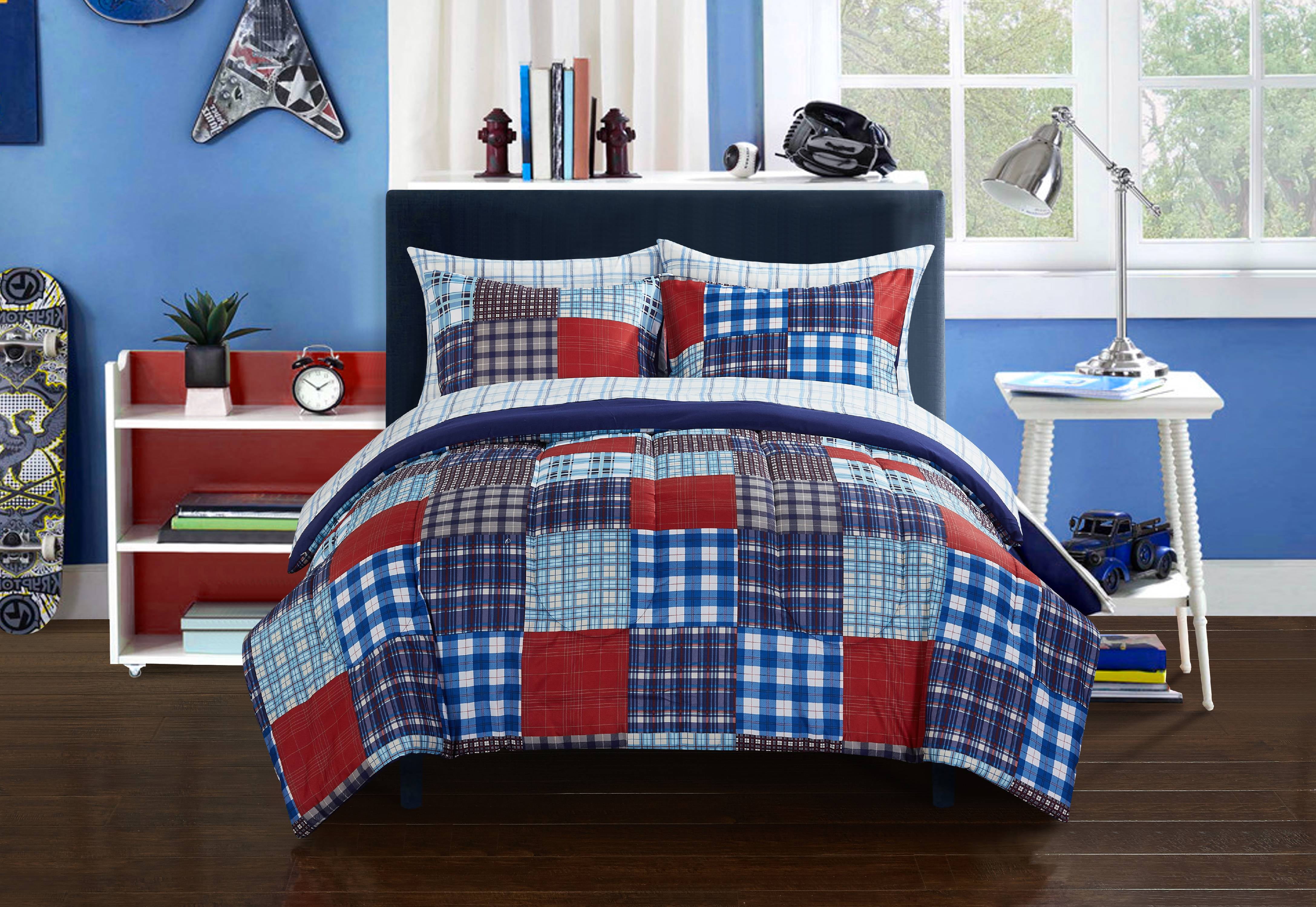 Mainstay Kids Mad Plaid Bed 4 Piece Toddler Comforter Set