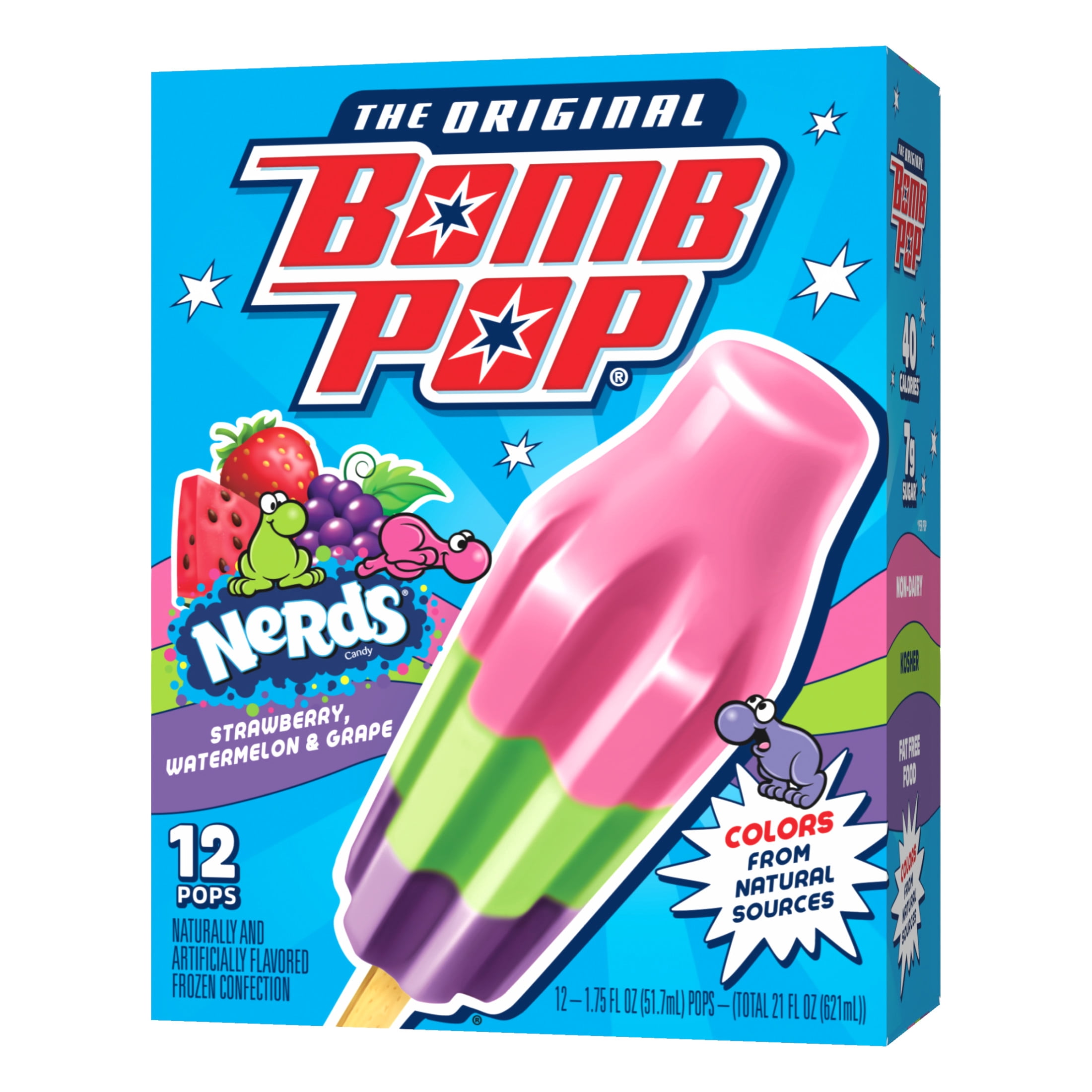 Bomb Pop NERDS Freeze Ice Pop, Frozen Freezer Dessert, 12 Pack
