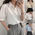thumbnail image 4 of BUYISI Basic Simple Womens Lapel Puff sleeves Casual Shirt Versatile Fashion tops Apricot L, 4 of 7