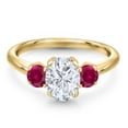 thumbnail image 3 of Gem Stone King 18K Yellow Gold Plated Silver Red Created Ruby Ring Set with Moissanite (2.00 Cttw), 3 of 7