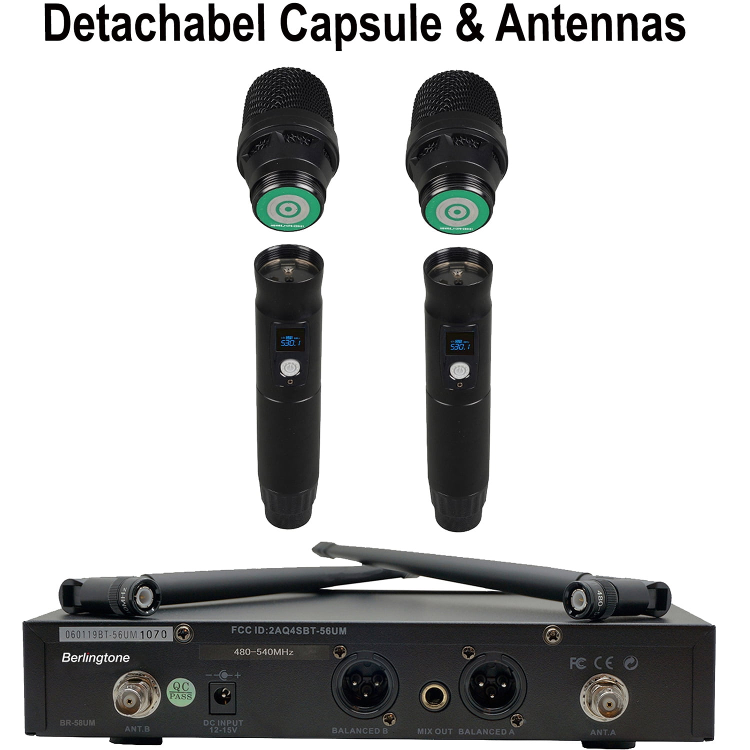 Berlingtone BR-58UM UHF Professional Handheld Wireless Microphone systems, 120- Adjustable Frequency Channel, Metal Mic/Base, Karaoke, DJ, Conference, Church, Meeting, Weddings, UP to 260ft Range