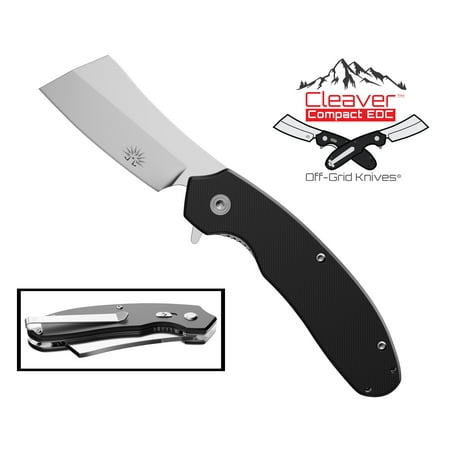 Off-Grid Knives - Cleaver Compact Edition (OG-950X) - Assisted EDC Folding Knife with Safety Grid-Lock, Cryo AUS8 Blade Steel, G10 Handle & Tip-Up Reversible Deep Carry Pocket