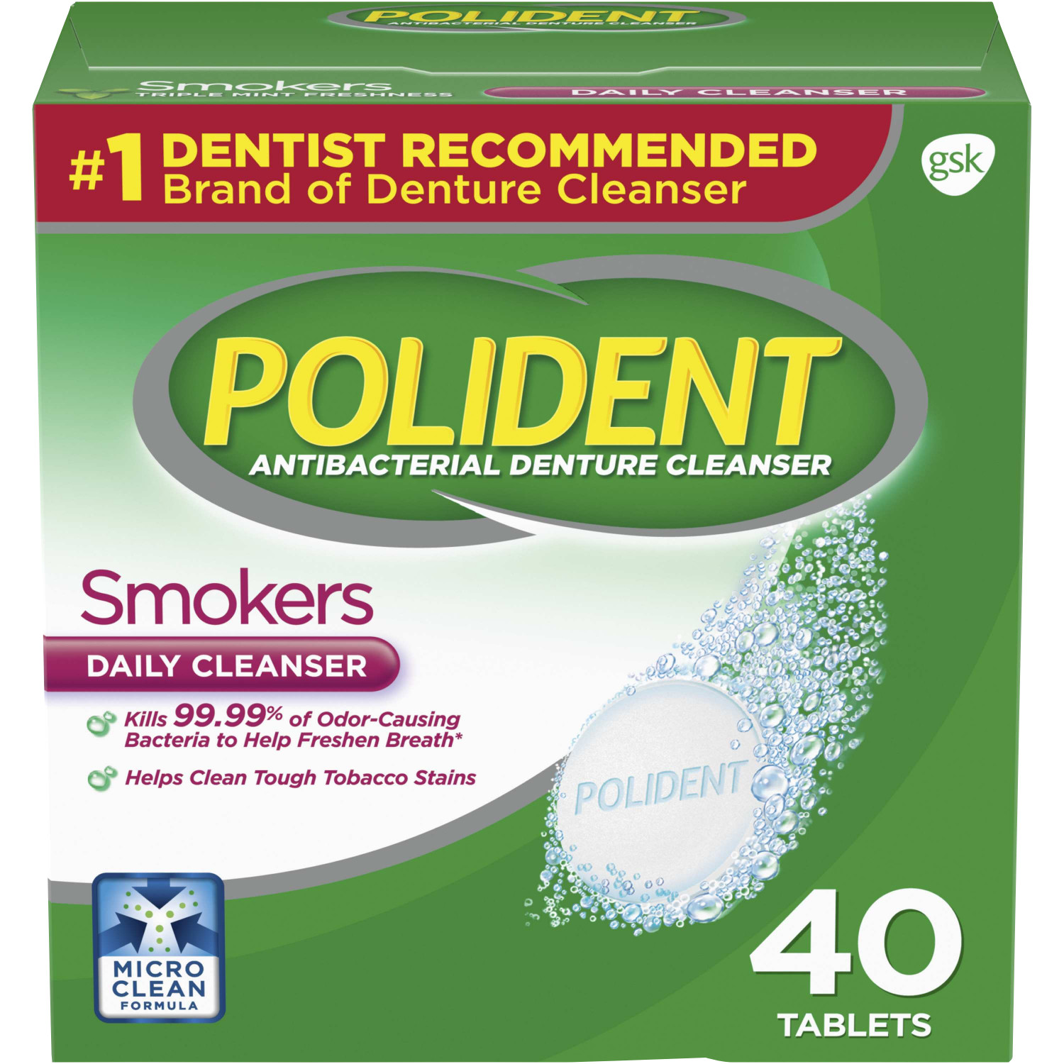 Polident Smokers Antibacterial Denture Cleanser Effervescent Tablets
