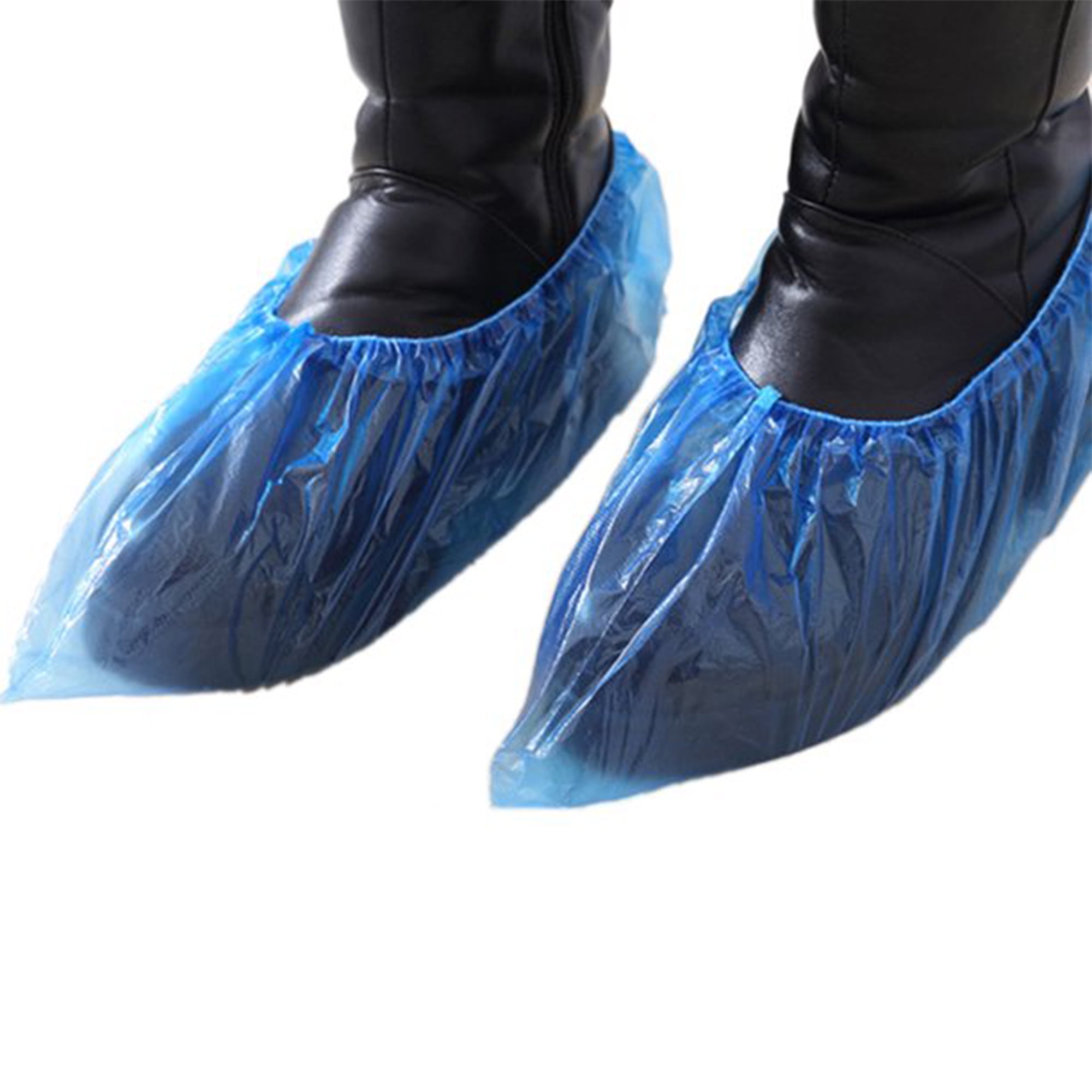 100Pcs Plastic Waterproof Disposable Shoe Covers Blue Shoe Covers Overshoes Boot 
