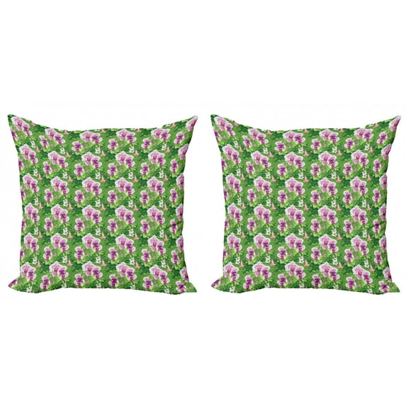 Ambesonne Philodendron Throw Pillow Cover 2 Pack, Vivid Tropical Flowers, 18", Dark Magenta Blush