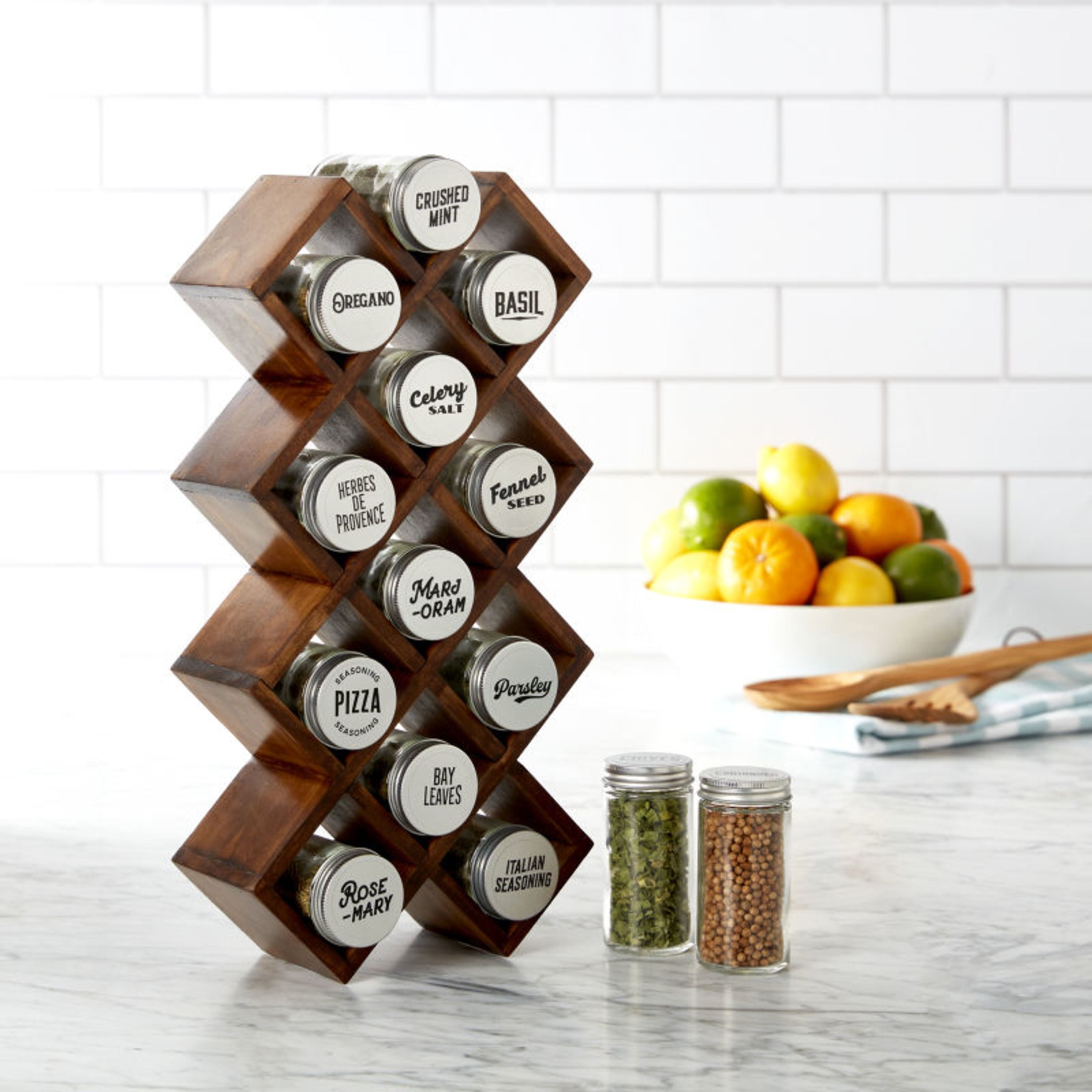 Kamenstein Prefilled 14-Jar Criss Cross Spice Rack in Grey Wash