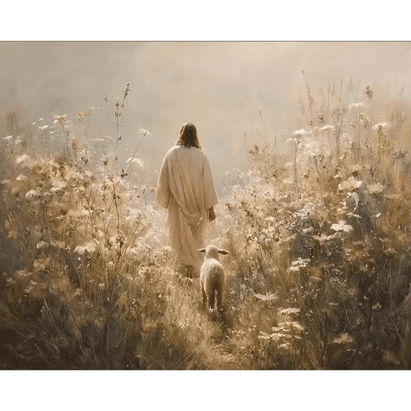 Jesus Lamb Diamond Painting Kits for Adults Beginners, 5D Diamond Art Kits, Flower DIY Round Full Drill Diamond Dot Gem Art Craft Kits for Home Decor 16 x 12inch