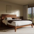 thumbnail image 3 of Queen Size Bamboo Platform Bed, Mid-Century Modern Bed Frame with Tall Headboard, Wood Slat Support, No Box Spring Needed, Easy Assembly, Brown, 3 of 6