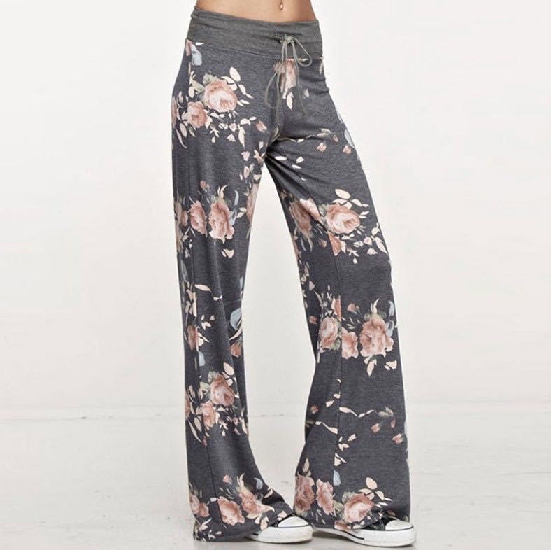 Women's Comfy Casual Pajama Pants Floral Print Drawstring Palazzo Lounge  Pants Wide Leg - Walmart.com