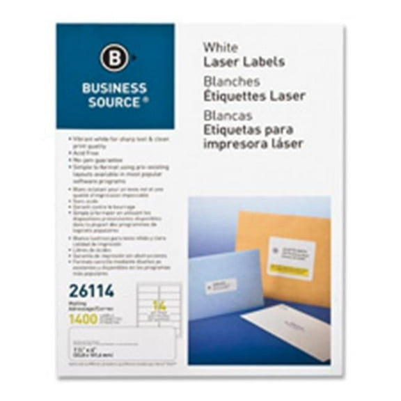 Business Source Mailing Labels, Laser, 1.33 in. x 4 in., 3500-PK, White