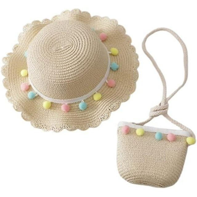 1 juego de sombrero de paja de verano, sombreros de playa de verano, gorras de playa para niños, kits de té para niños, atuendo de playa para niños, pajita para niños