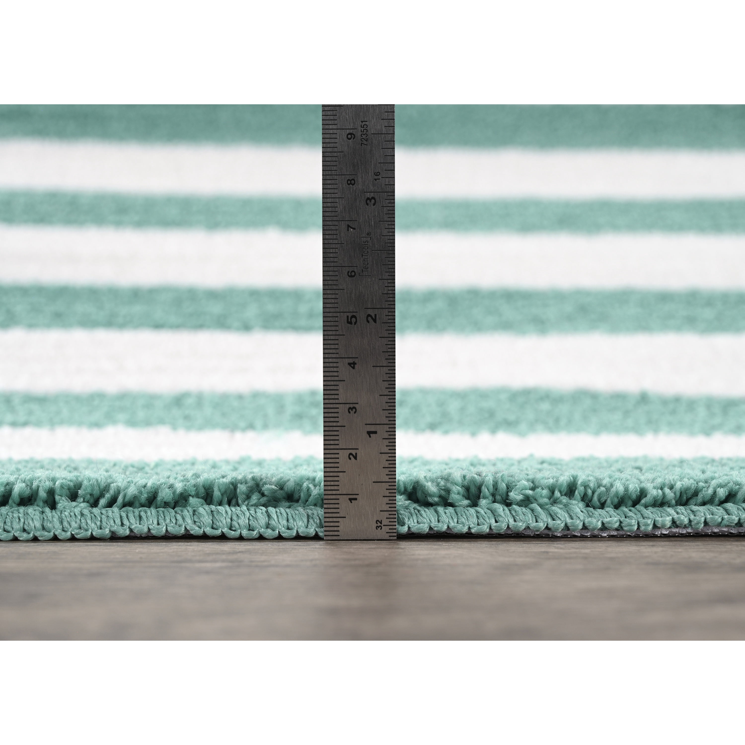 Garland Rug Beach Stripe Washable Bath Rug Set, 2 Piece Set (17"x24" Bath Rug, & 21"x34" Bath Rug) Sea Foam/White