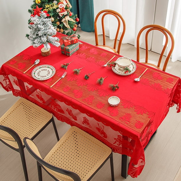 onlyliua Ofertas Del Día Liquidación Prime Mantel de Regalo de Navidad, Mantel de Cuadrados En Tema Navideño, Mantel de Encaje Rojo, Camino de Mesa, Mantel de Decoración Navideña, 1 Pieza