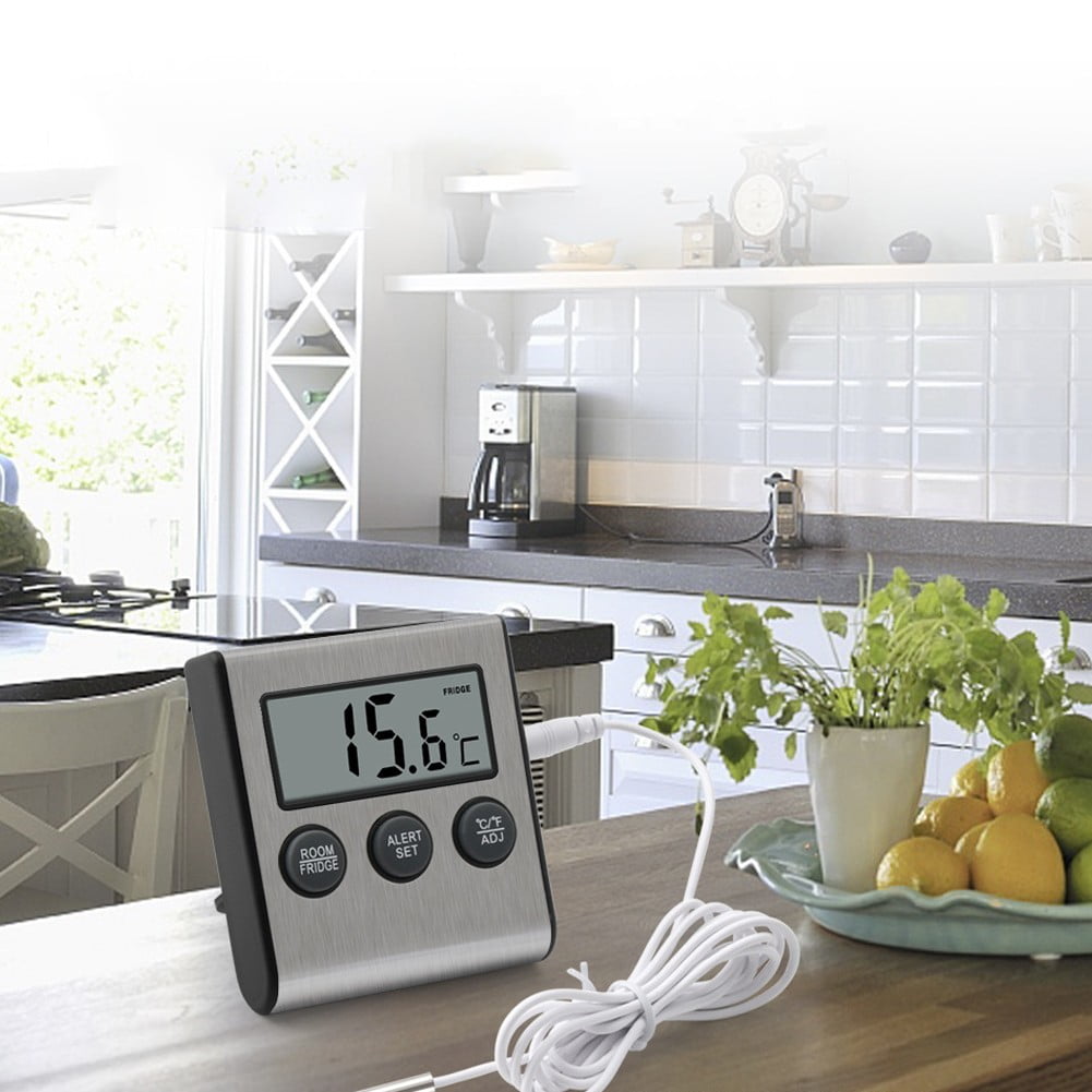 Fancy 2 pcs Digital LCD Thermometer with Alarm for Refrigerator Freezer Indoor Room - Max/Min Temperature Records, 3 Mounting Options, -58°F to 158°F Range