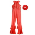 thumbnail image 4 of CHICTRY Kids Girls Retro Disco Dance Outfit Sequins Bell Bottom Jumpsuits with Scrunchie Red 14, 4 of 6
