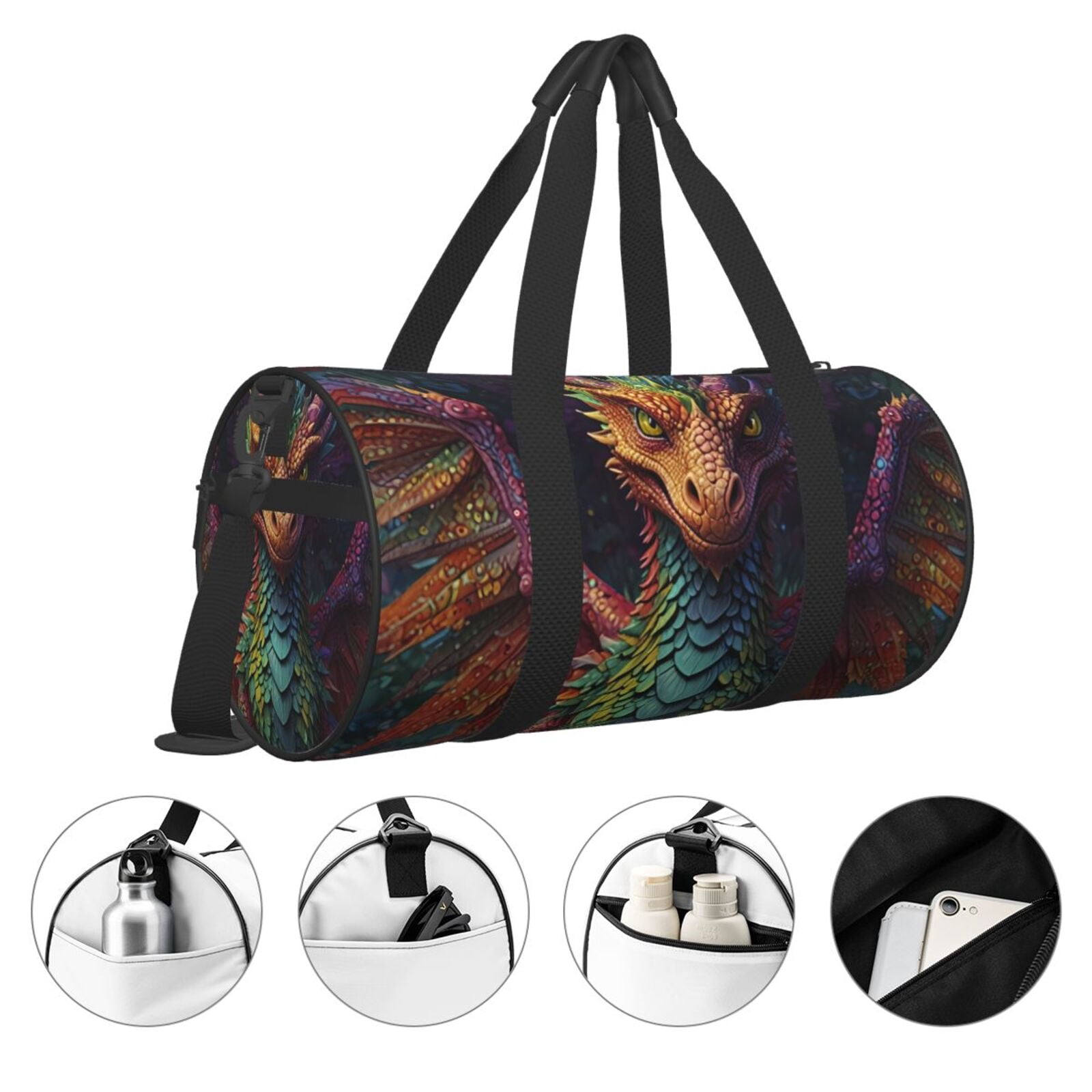 Defioc Whimsical Dragon Color Cool for Travel Duffle Bag,Weekender Bag Carry On Tote Bags Hospital Bag Large Capacity Sport Gym Bag for Men Women Fit for Trave, Gym,Weekend