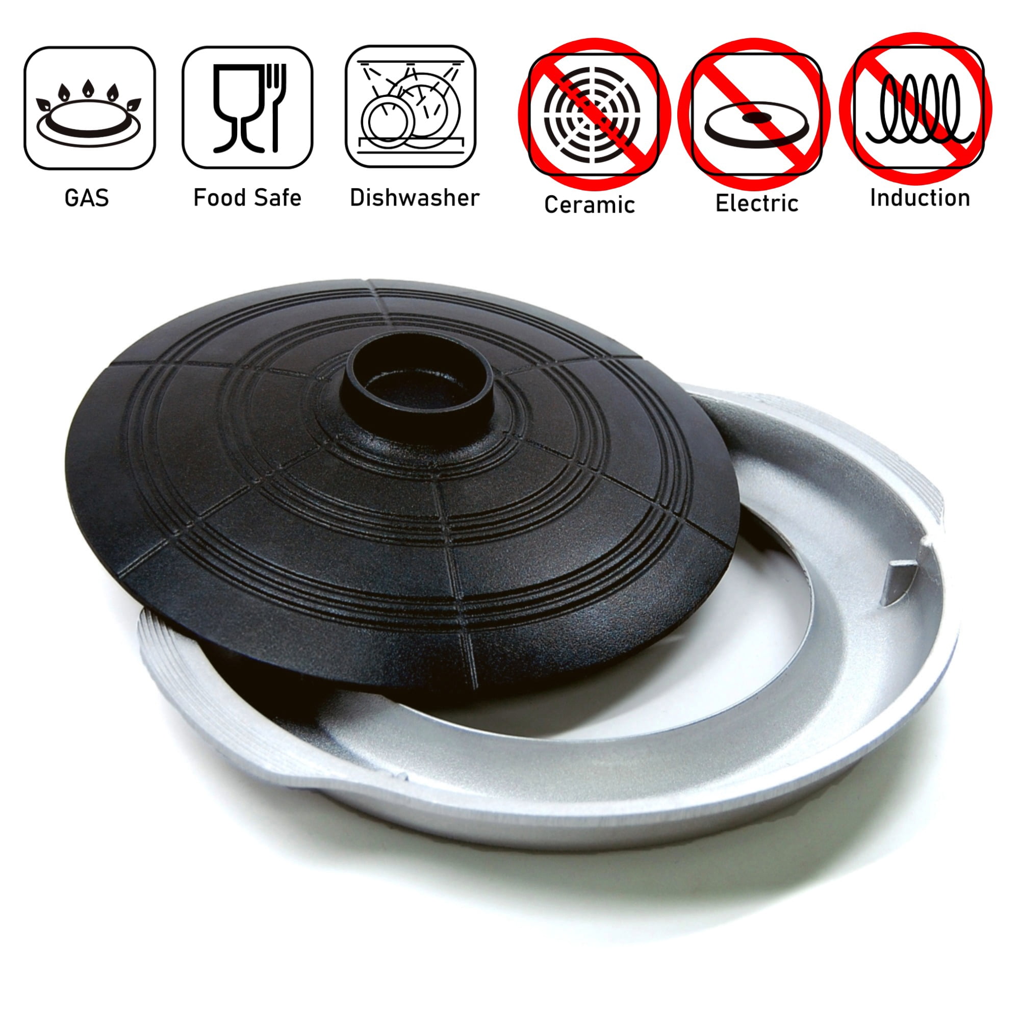COOKKING - Korean Traditional BBQ Grill Pan, Cauldron Lid Shape - Stovetop Nonstick Indoor/Outdoor Smokeless BBQ Cast Aluminum Grill Pan