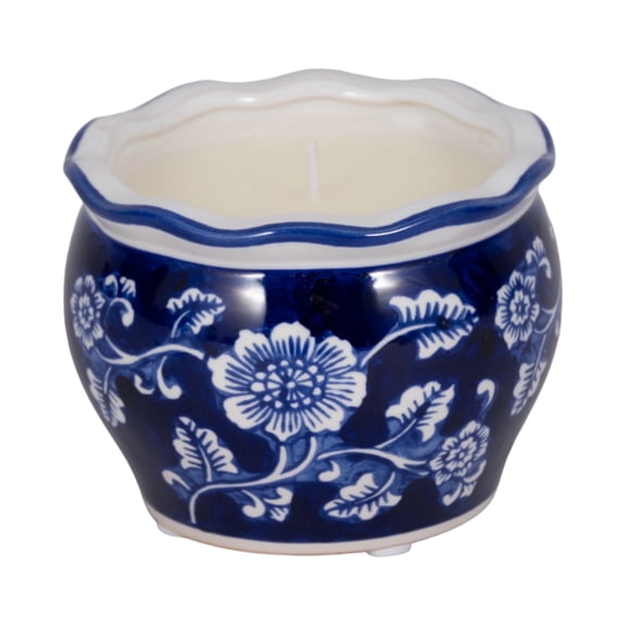 Sagebrook Home Ceramic Chinoiserie Candle 4" - 7oz, Blue and White