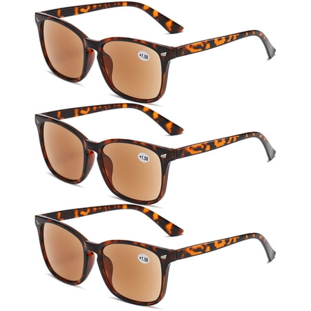 3 Pairs Gray Brown Tinted Presbyopic Glasses Reading Glasses Sunglasses UV Anti-Blue Light Readers