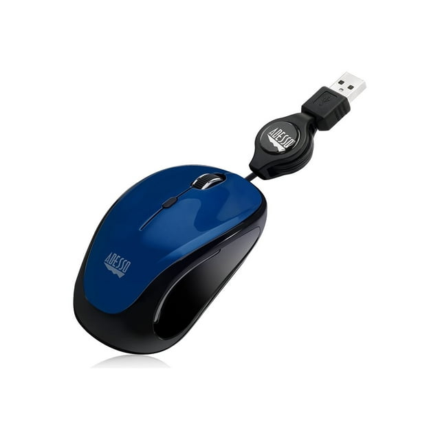 Adesso Imouse S8l - Usb Illuminated Retractable Mini Mouse - Optical - Cable - Blue - Usb 2.0 - 160