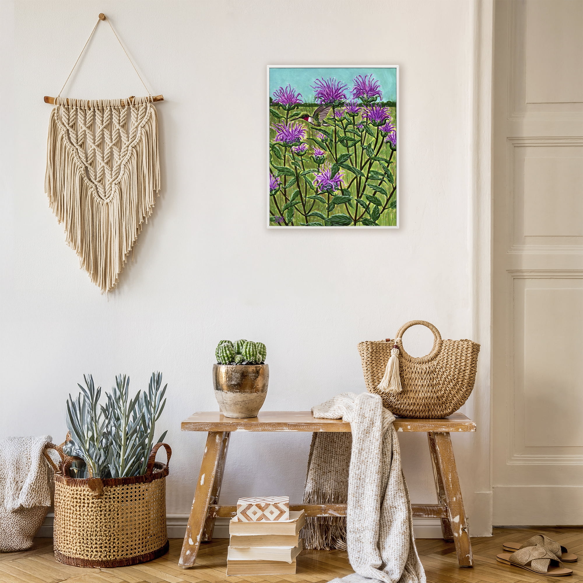 Stupell Industries Ruby Throated Hummingbird & Beebalm White Framed Giclee Art, design by Sarah Waldron Kimball
