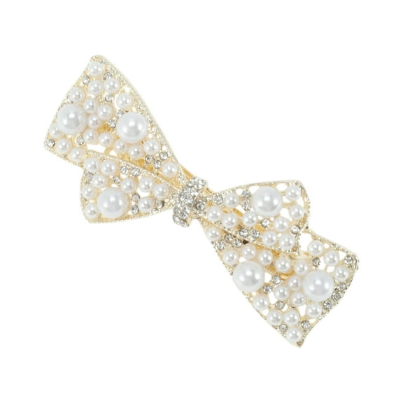 Unique Bargains 1 Pc Hair Clips Cute Pearl Rhinestone Spring Clip Hairdo Clip Gold Tone White