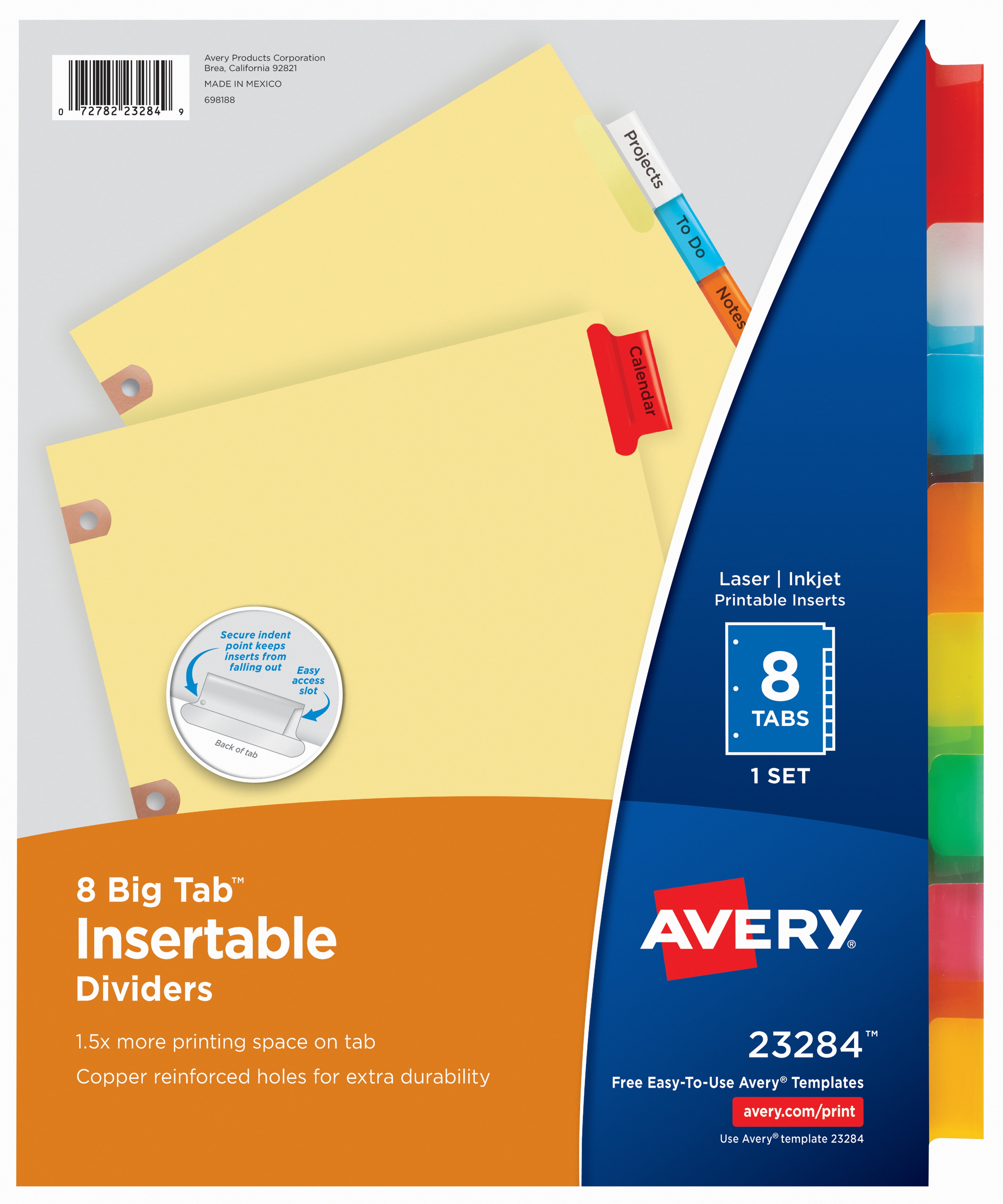 Avery Insertable Paper Divider, Color, Big Tab, 8-Tab (23284)