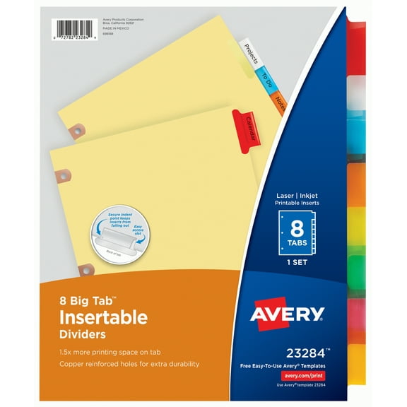 Avery Big Tab Insertable Dividers, Buff Paper, 8 Multicolor Tabs