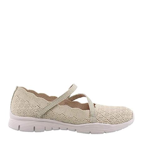 Skechers Cali Womens Flat - Skechers Women's Seager-Strike Out-Scalloped Engineered Knit Mary Jane Flat, Black