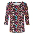 thumbnail image 4 of Penkiiy Chemises de la Saint-Valentin pour Femmes Manches 3/4 Col Rond Blouses Décontractées Imprimé Mignon Tuniques Tops 2025 m Multicolore, 4 of 5