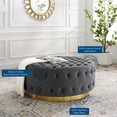 thumbnail image 3 of Tufted Accent Chair Ottoman, Round, Velvet, Grey Gray, Modern Contemporary Urban Design, Living Lounge Room Hotel Lobby Hospitality, 3 of 7