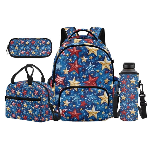 KUIFORTI Red Star Backpack and Lunch Box Set 4Pcs Cool Boys School Bag with Pencil Pouch Water Bottle Sleeve for Elementary Primary Middle School Daily Use for Students