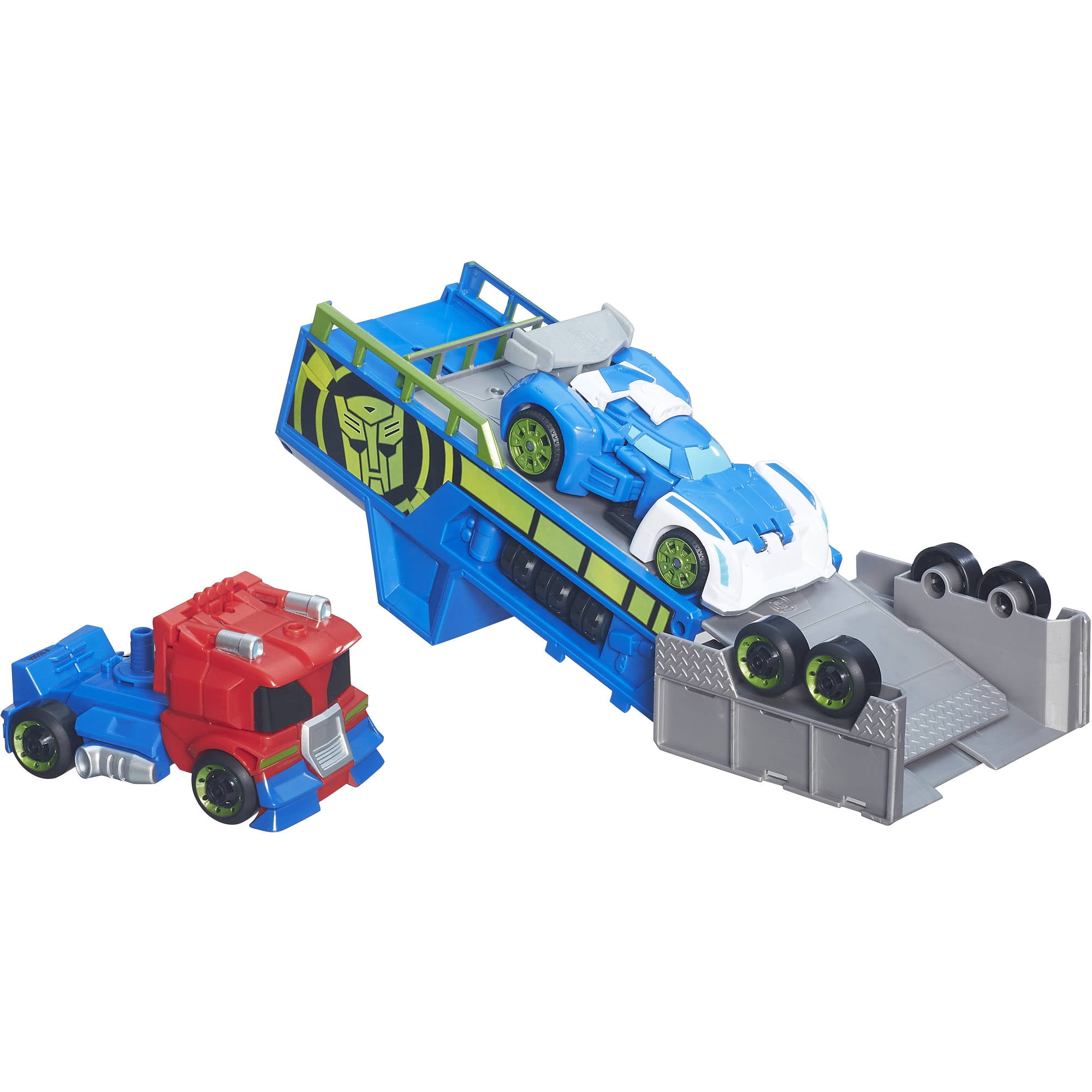 playskool heroes transformers rbt optimus prime race track trailer playset