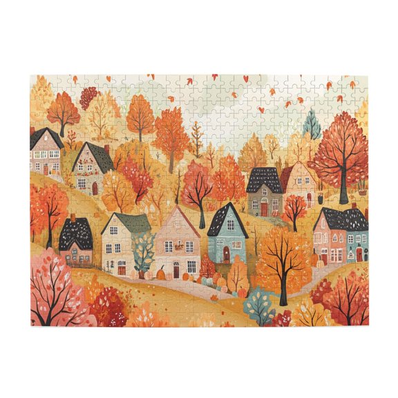 500 PCS Autumn House Scenery Wooden Puzzles For Adults 500 Pieces,Creative Activity Hobbies For Adults,Modern Art Autumn Scenery Jigsaw Puzzles,Great For Relaxation And Display For Puzzle Lovers