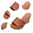 thumbnail image 6 of Rokment Women's Cork Footbed Wedge Dressy Slip on Sandals Fashion Casual Buckles Leather Platform Thick Sole Chunky High Heels Dress Summer Shoes for Ladies Brown Size 6, 6 of 8
