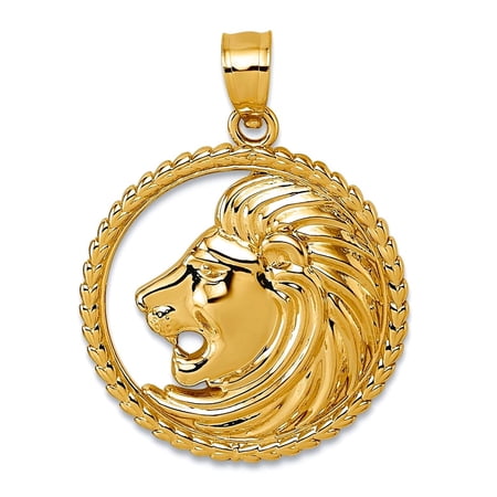 18.6mm 14k Solid Yellow Gold Polished Lion With Mane Circle Pendant Necklace Pendant for Women