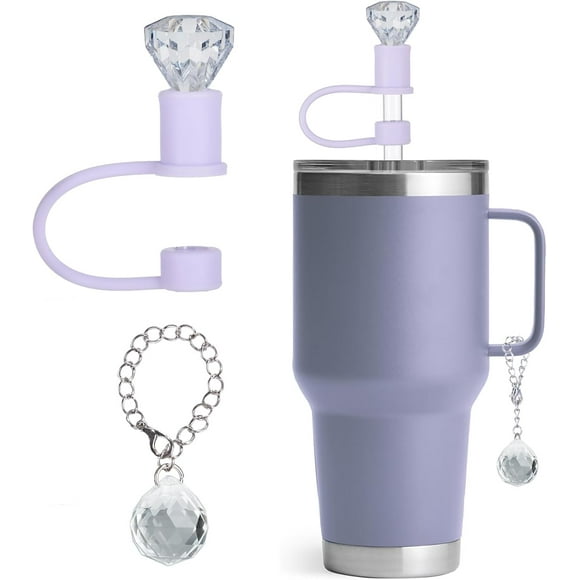 shiyou-Straw Cover for Stanley, Yeti, Simple Modern, Reduce Tumbler Cup, Diamond Straw Toppers for 10mm (0.4 In) Straws, Silicone, Reusable, BPA Free - Purple