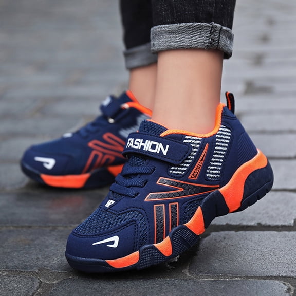 OOOUM Toddler Kids Breathable Mesh Sneakers Hook And Loop Walking Shoes Children Athletic Shoes Shock Absorbing Running Shoes Orange US:12.5
