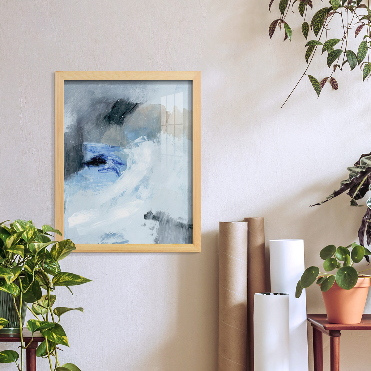 Welle I - Framed Print w/glass - Natural Wood