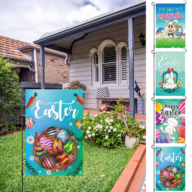 Letrero de Pascua para Jardín, Decoración Primaveral de Doble Cara, Bandera Personalizada para Exteriores, Diseño Multicolor Vibrante, Fácil de Instalar y Lavable a Máquina, Perfecto para Patios, Cés