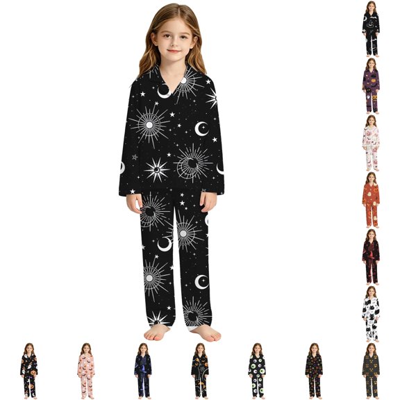 JAJAHO Halloween Girls Pajama Set Long Sleeve Shirt Long Pants Pajamas Kids Cute Pattern Pj Sets Sleepwear For 3-14Y