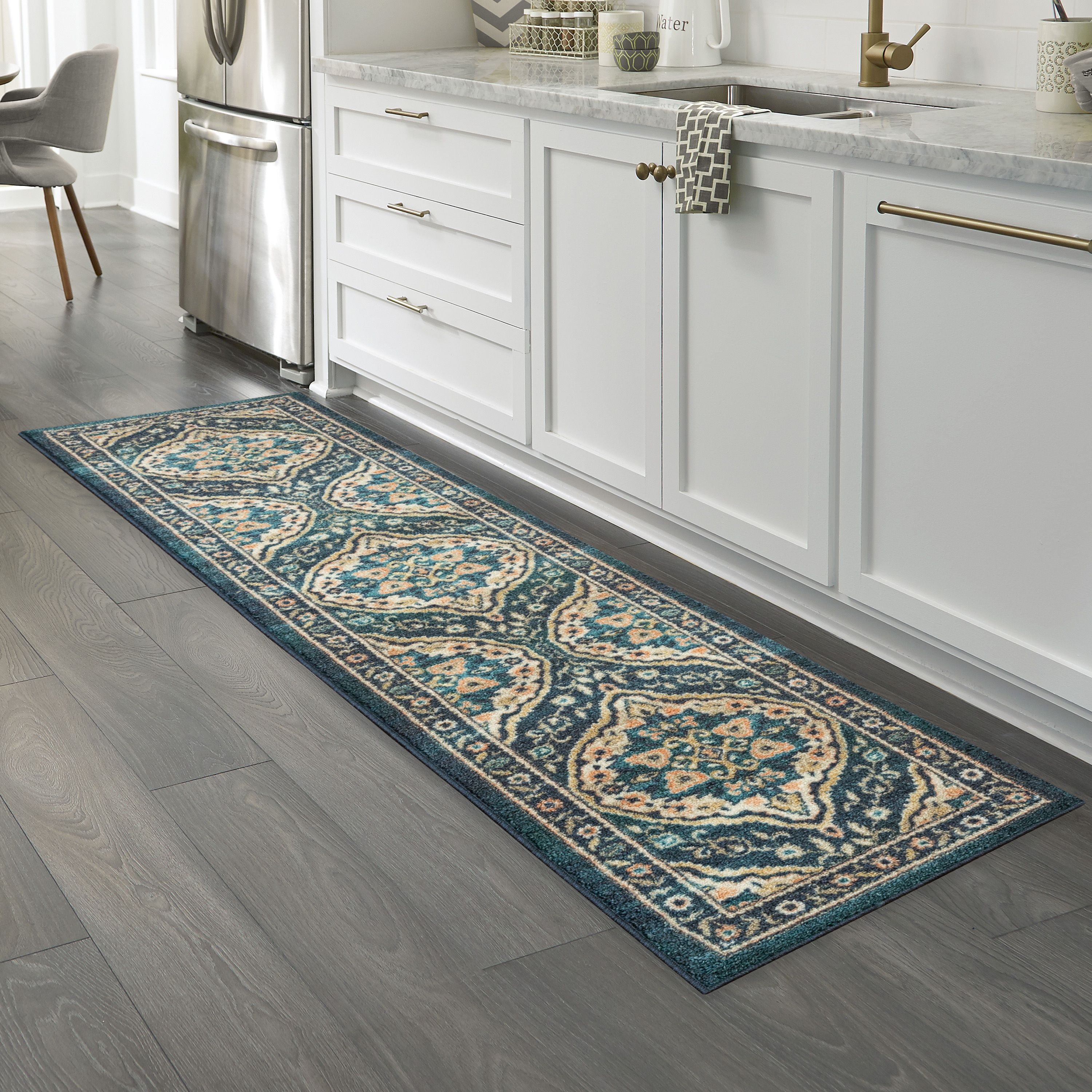 Mainstays Traditional Persian Teal Print Indoor Hallway Runner Rug, 2'x8'