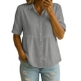thumbnail image 2 of Craaazy Women's Loose Fit Collared Blouse, Solid Color Short Sleeve Button Down Shirt, Breathable Cotton Linen Casual Top for Daily Wear, Work & Weekend Gifts, 2 of 9
