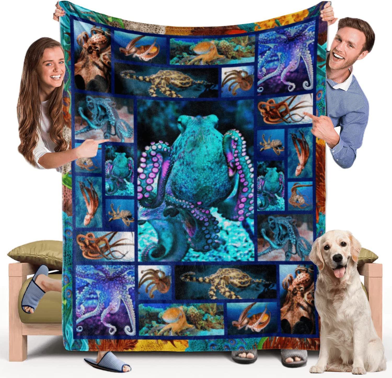 Octopus Decor Blanket Fleece Soft Cozy Throw Blanket for Couch Bed